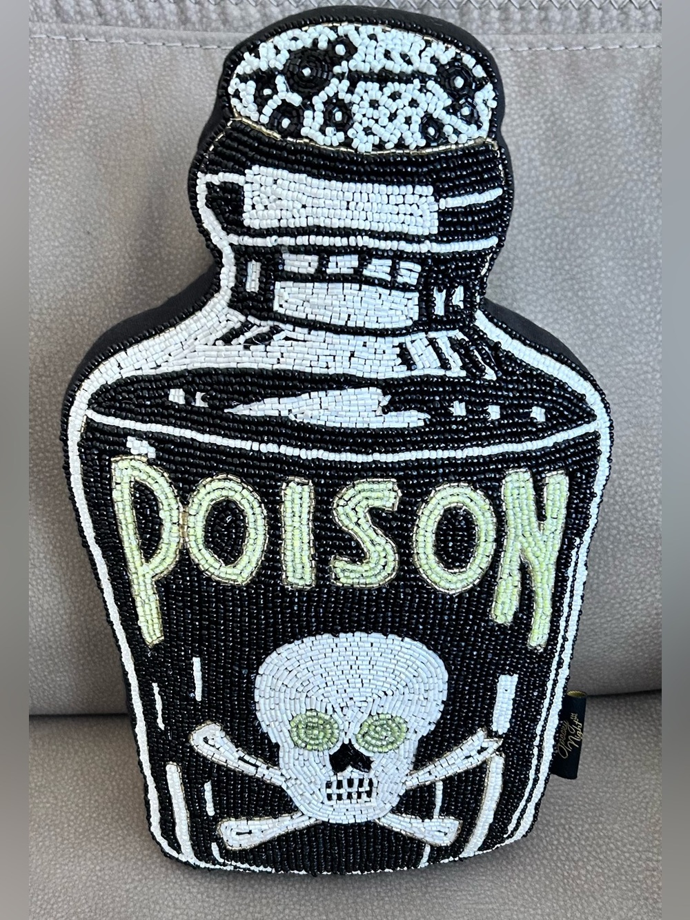 Black Poison Bottle Beaded Decorative Pillow